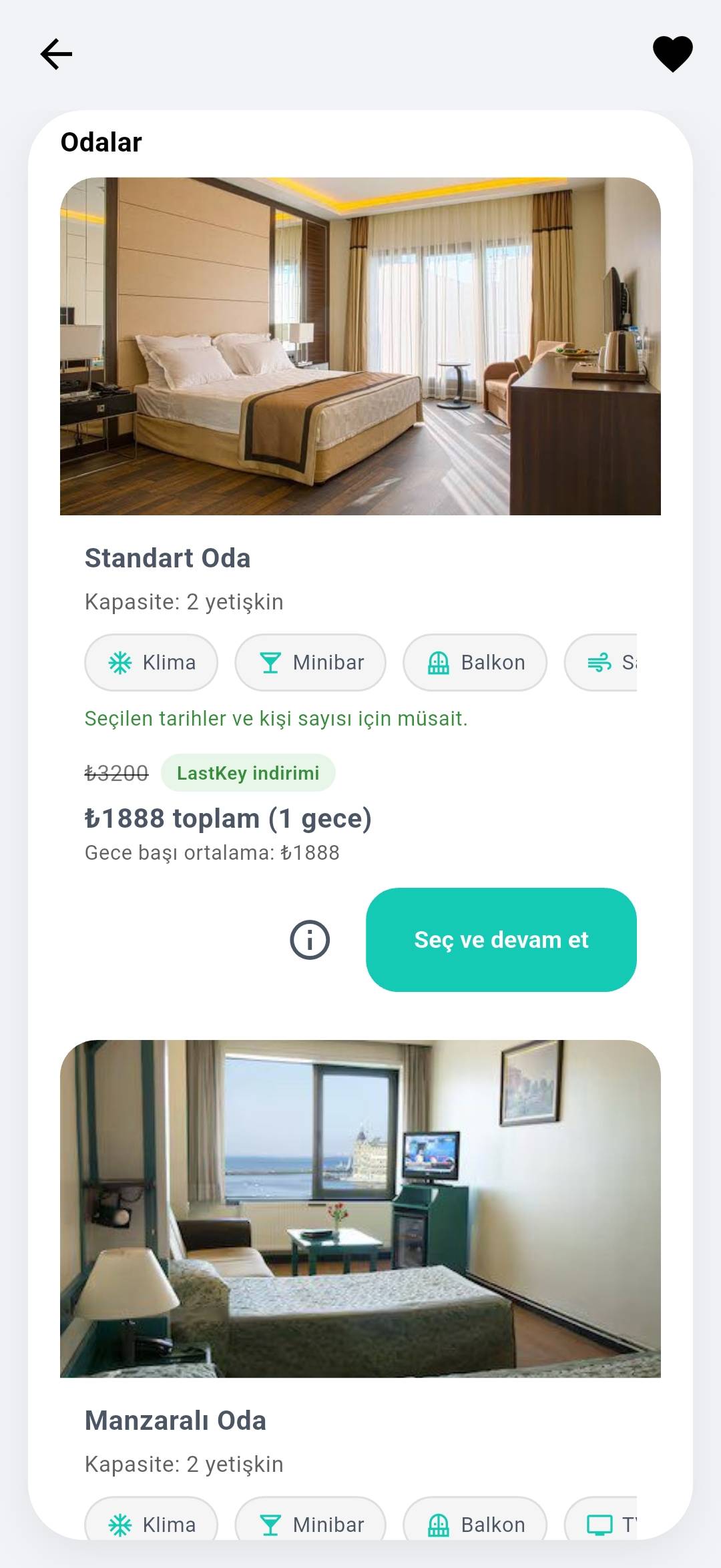 LastKey oda seçenekleri ekranı