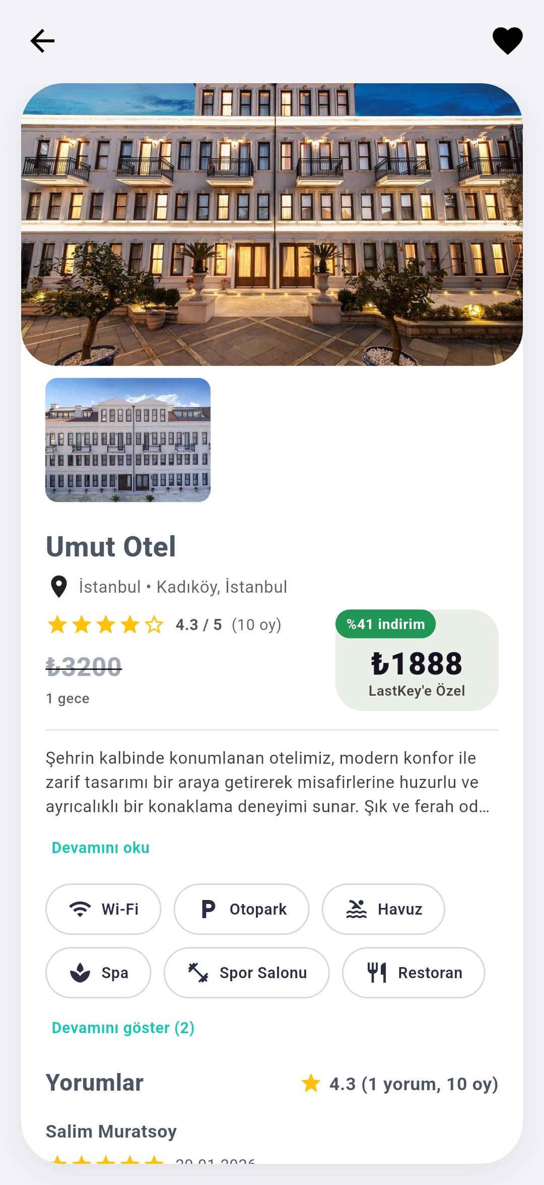 LastKey otel detay sayfası